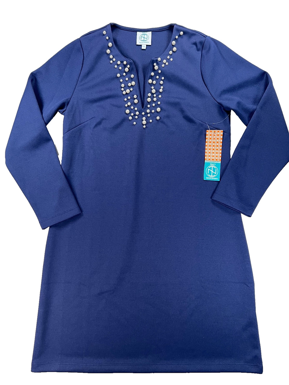 New Tracy Negoshian Payton Navy Long Sleeve Shift Dress (Women's S) - MSRP $150